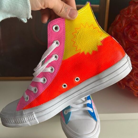 Converse Hand Painted Leather High Tops Trainers mens 6 / women’s 8 - Picture 8 of 16